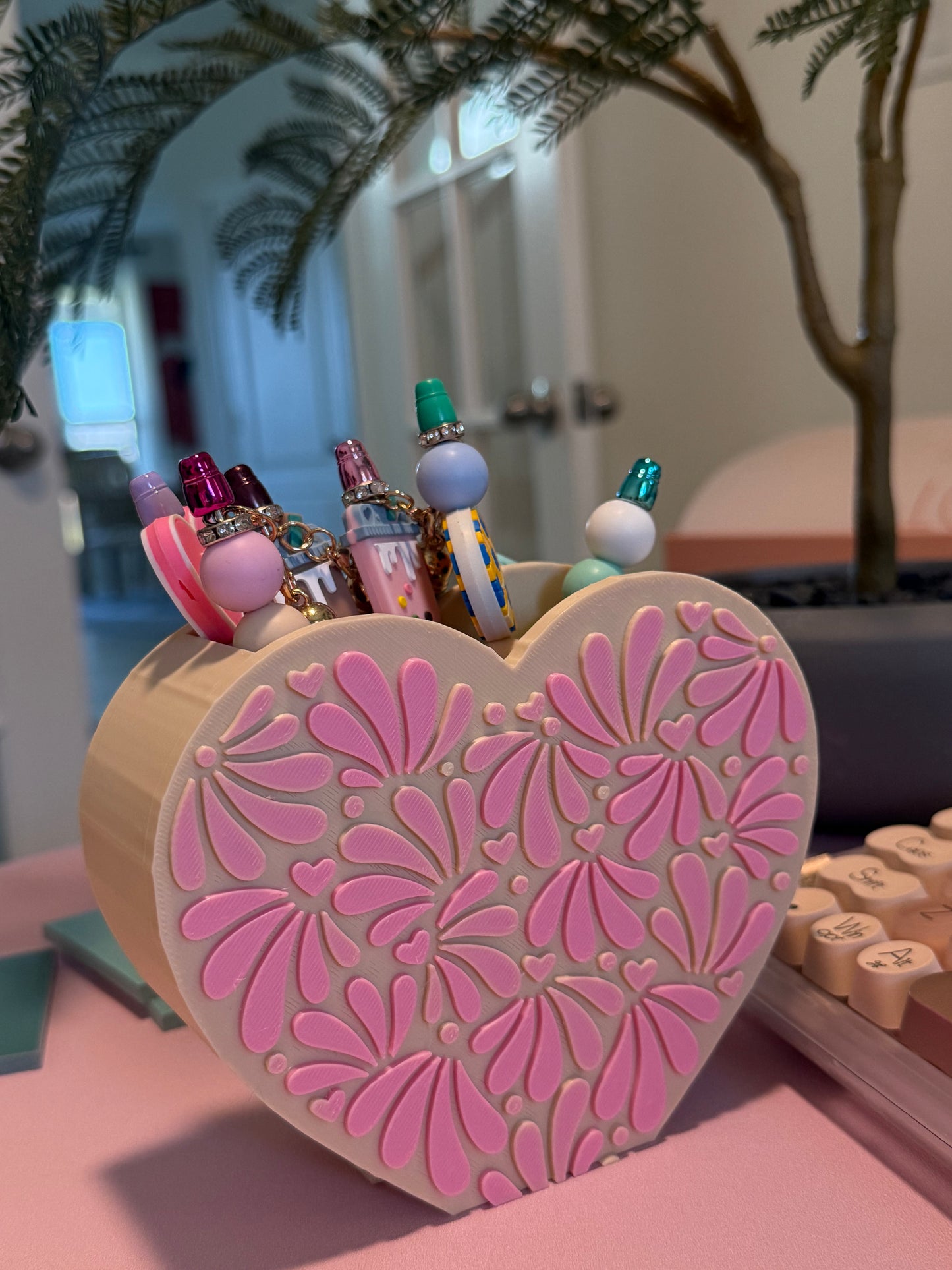 Pen Holder in Cream and Pink Print