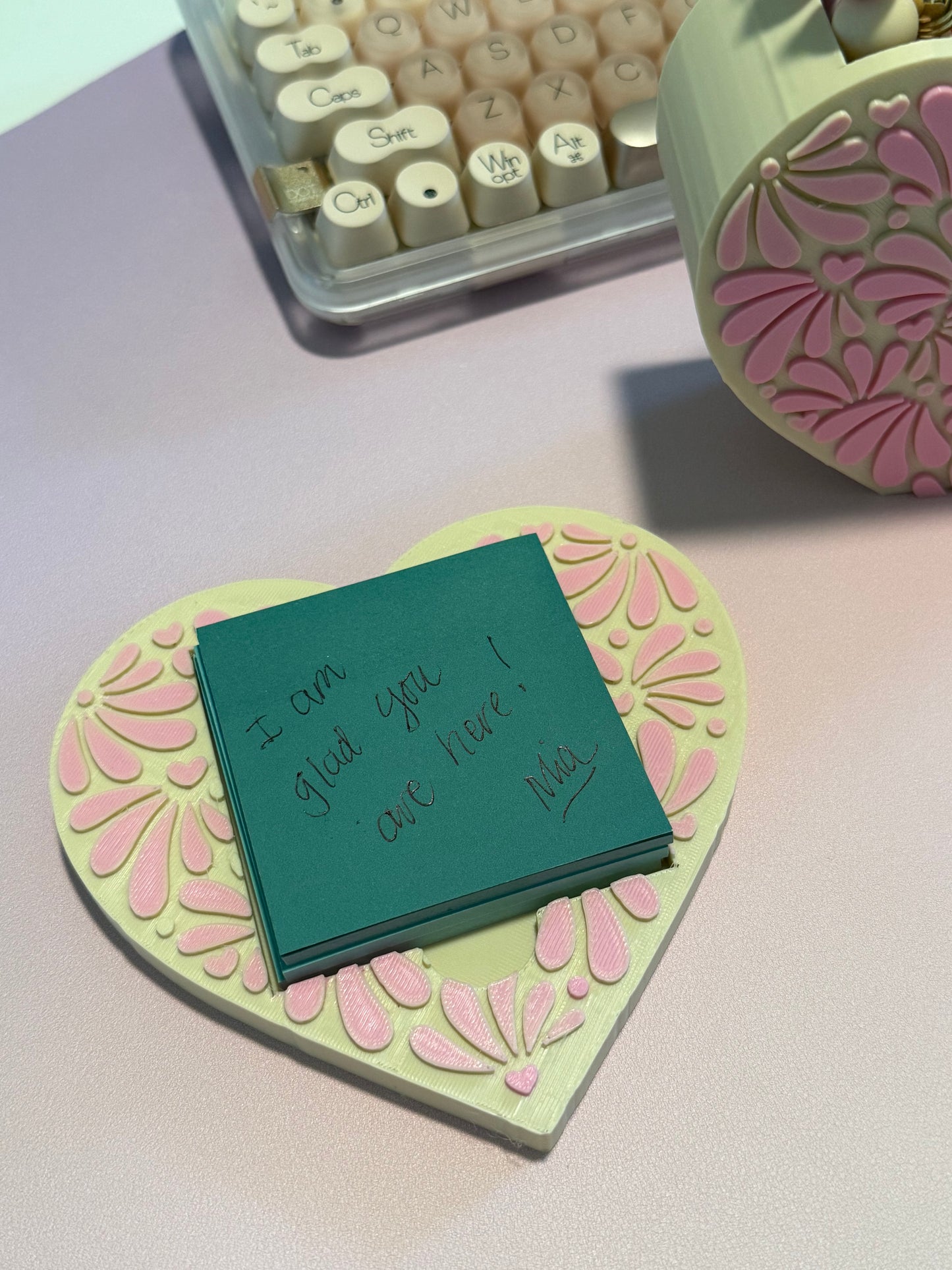 Sticky Note Cream and Pink in Mexican Talvera Print