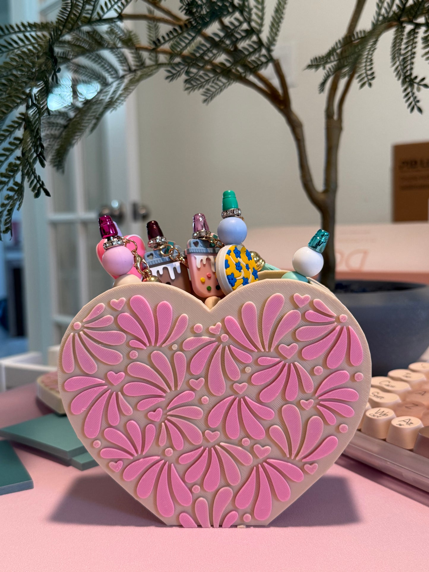 Pen Holder in Cream and Pink Print